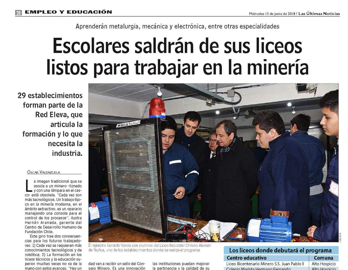 Escolares saldrán de sus liceos listos para trabajar en la minería